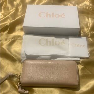 Chloe Tan/Powder Pink  Leather Wallet Smooth Finish Zip-Around Full Inclusion